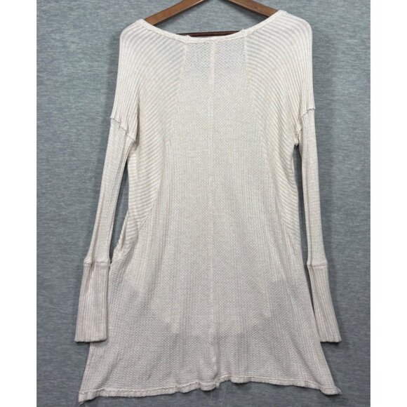 Free People Womens Top M Beige Long Sleeve Knit Tunic Wffle Knit - Picture 5 of 5